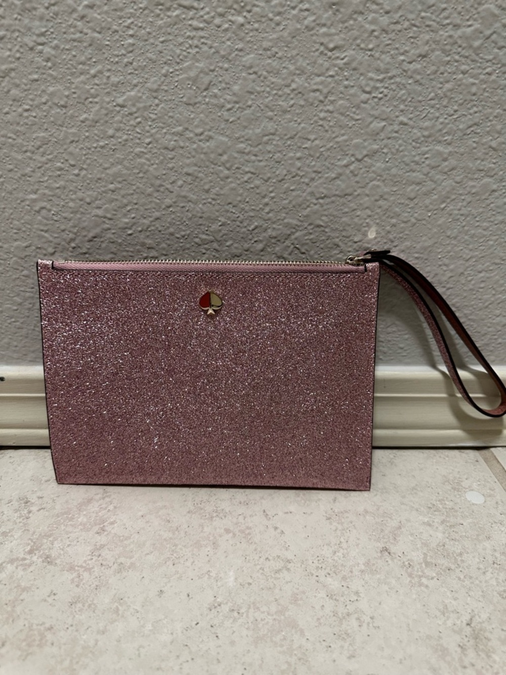 kate spade Glitter Zip Wristlet and matching pouch - Rose Pink